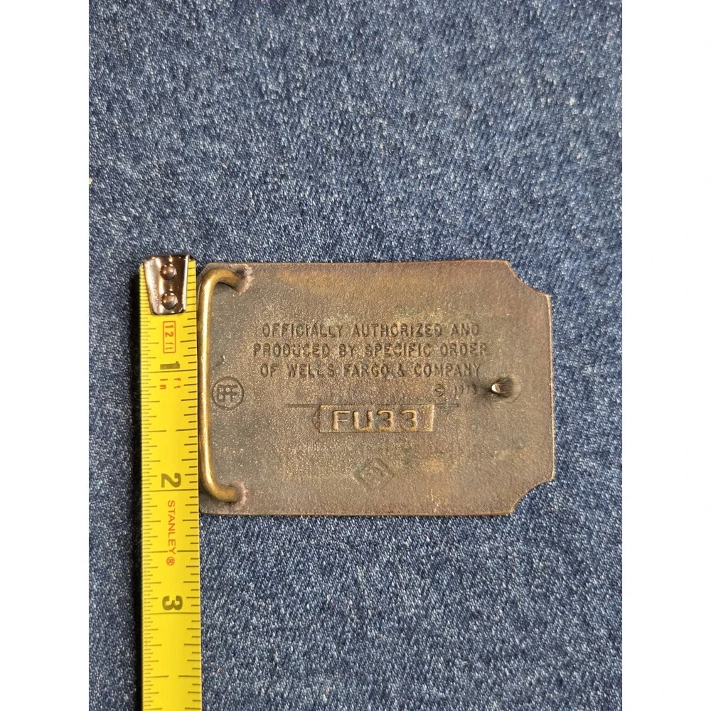 Wells Fargo 1973 Vintage Commemorative Brass Buckle - Rectangle